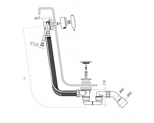 Слив-перелив Omnires CGS TK122-PLUS-3.01+64-SCR для ванны с наливом, хром
