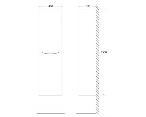 Шкаф-пенал подвесной BelBagno FLY-MARINO-1500-2A-SC-BL-P-L, 40 х 30 х 150 см, Bianco Lucido/белый глянец, левосторонний