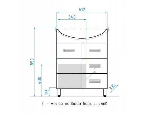 Тумба под раковину Style Line Ирис 65 ЛС-00000016, 65 см, напольная, белая