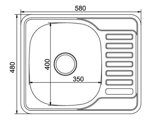 Кухонная мойка Mixline 535617/535618, врезная с сифоном, лев вып/прав вып 3 1/2", 58 х 48 х 18 х 0.8 см