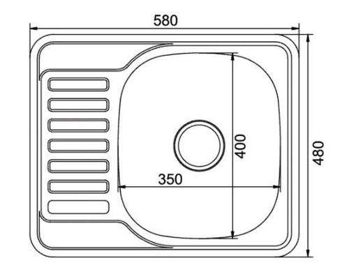 Кухонная мойка Mixline 535617/535618, врезная с сифоном, лев вып/прав вып 3 1/2", 58 х 48 х 18 х 0.8 см