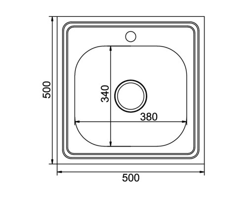 Кухонная мойка Mixline 527972 накладная с сифоном, вып 3 1/2", 50 х 50 х 18 х 0.8 см