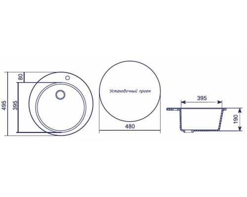 Кухонная мойка Mixline ML-GM13 (342), врезная сверху, цвет - графит, 49.5 х 49.5 х 19 см