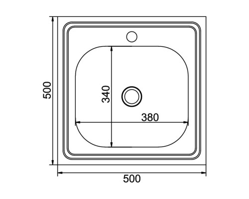 Кухонная мойка Mixline 527965 накладная, вып 1 1/2", 50 х 50 х 16 х 0.4 см