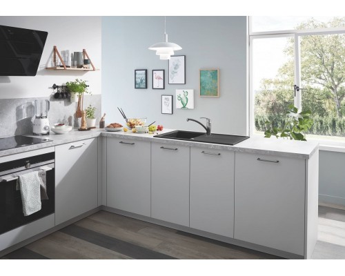 Мойка кухонная из искусственного гранита Grohe K400, 31640AP0, 86 x 50 см, с корзинчатым фильтром и донным клапаном, черный гранит