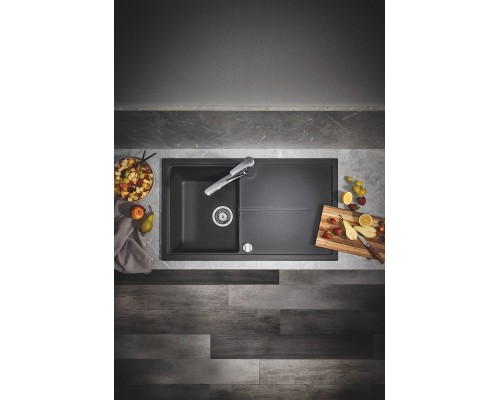 Мойка кухонная из искусственного гранита Grohe K400, 31640AP0, 86 x 50 см, с корзинчатым фильтром и донным клапаном, черный гранит