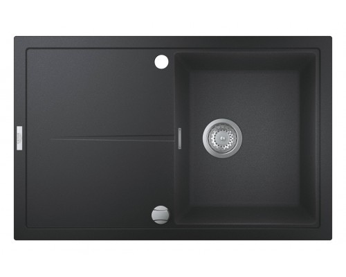 Мойка кухонная из искусственного гранита Grohe K400, 31639AP0, 78 x 50 см, с корзинчатым фильтром и донным клапаном, черный гранит