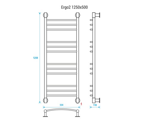 Полотенцесушитель электрический Energy Ergo 2 1250 x 500, ширина 53.4 см, высота 125 см