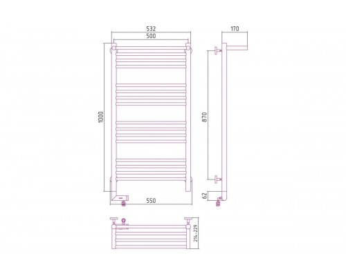 Полотенцесушитель электрический Сунержа Богема с полкой 2.0 1000x500 00-5206-1050, левый ТЭН, без покрытия