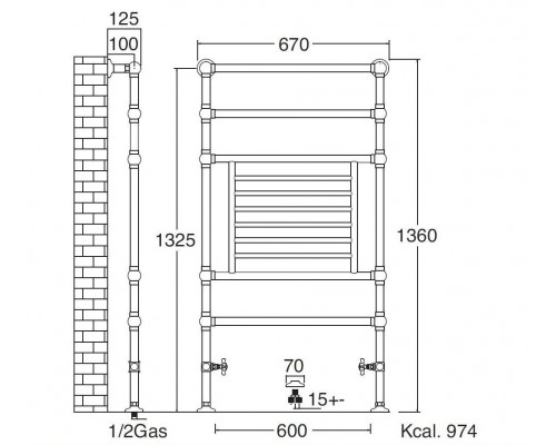 Полотенцесушитель Sbordoni SBSPAV5/GR/2ON 60 x 136 см, цвет латунь