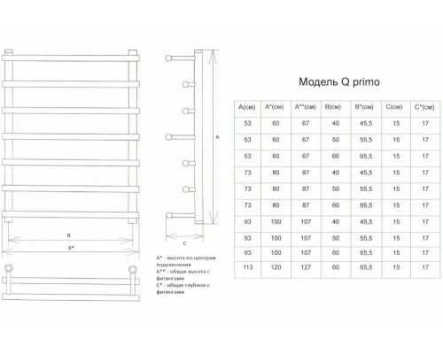 Полотенцесушитель водяной Двин Q primo 80/40, высота 80 см, ширина 40 см, универсальное подключение, 1-1/2 дюйма К1, хром, 4627085942702