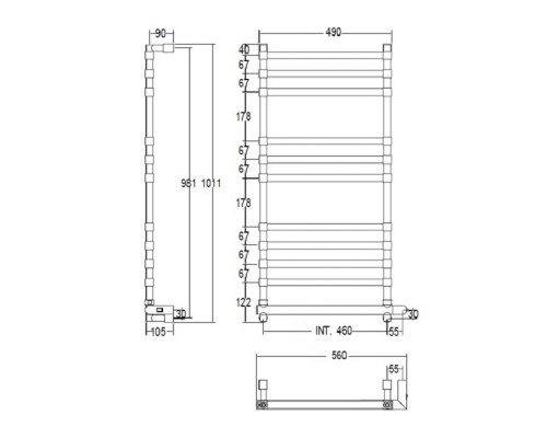 Полотенцесушитель электрический Margaroli Sole 564/11 TQ 5644611TQCRNB Box, высота 101.1 см, ширина 56 см, хром