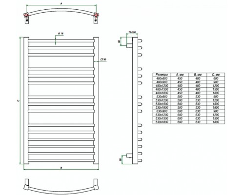 Полотенцесушитель электрический Grota Calma 48 x 120 см, ширина 48 см, высота 120 см, полированный