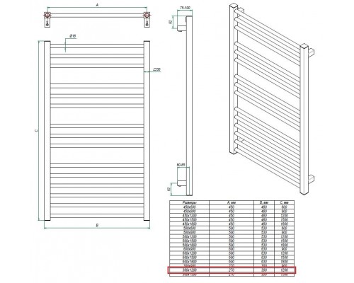 Полотенцесушитель электрический Grota Classic 30 x 120 см, ширина 30 см, высота 120 см, крашеный белый