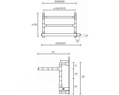 Полотенцесушитель электрический Margaroli Sereno 592 BOX 592475CR, с полкой, высота 33 см, ширина 57 см, хром