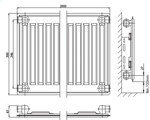 Радиатор стальной Kermi FKO 100320 тип 10, боковое подключение, FK0100302001N2Z