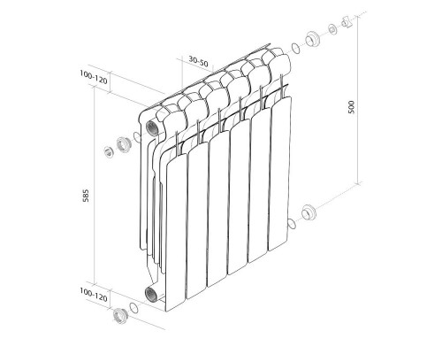 Радиатор алюминиевый Royal Thermo Indigo 2.0 500 4 секции, боковое подключение, НС-1295090