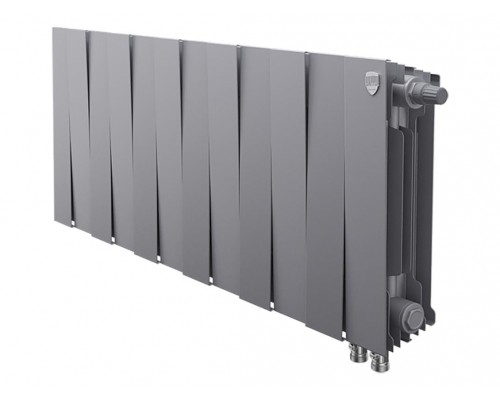 Радиатор биметаллический Royal Thermo Piano Forte 300 VDR Silver Satin 12 секций, нижнее правое подключение, серебристый, НС-1346076