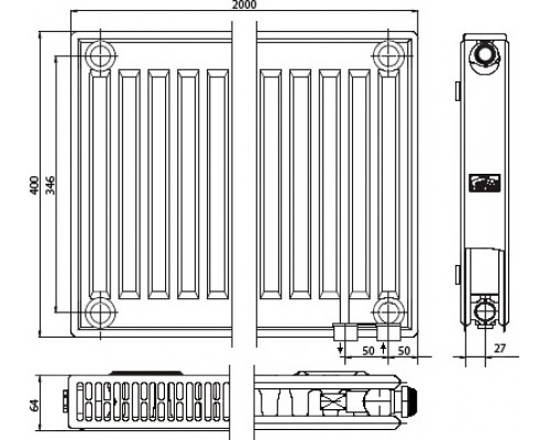 Радиатор стальной Kermi FTV 120420 тип 12, нижнее правое подключение, FTV120402001R2Z