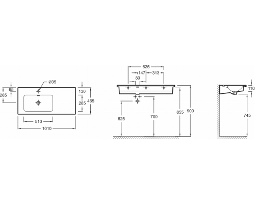 Раковина мебельная Jacob Delafon Vox EXAC112-Z-00, 100 х 46 см, крыло справа