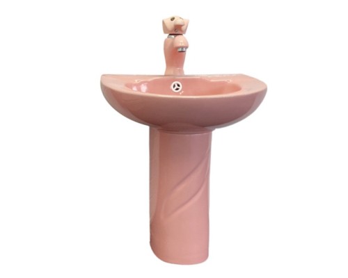 Детский комплект Comforty розовый: раковина 42 см, с пьедесталом, смесителем и донным клапаном, 00-00008370