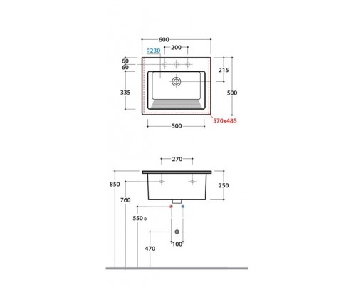 Раковина подвесная Globo Forty3 FO063.BI*1 60 х 50 см, с отверстием для смесителя