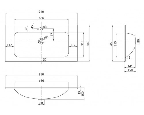 Раковина стеклянная BelBagno BB910/465-LV-VTR-BL, 91 x 46 x 15 см, без перелива, белая глянцевая