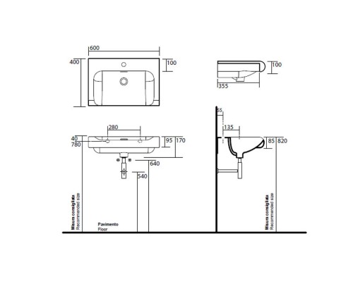 Раковина Kerasan Inka Project 60 x 40 x 35,5 см, с фартуком, с 1 отверстием под смеситель, цвет белый, 341101*1