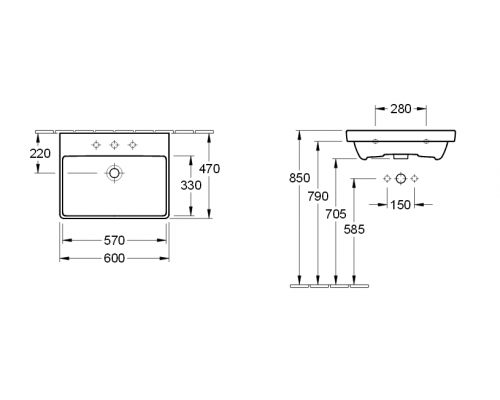 Раковина Villeroy&Boch Avento, 60 х 47 см, подвесная, альпийский белый, 41586001