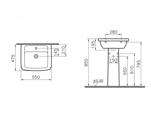 Раковина Vitra Form 300 с пьедесталом, 9602B003-7650