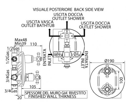 Смеситель Bandini Antica 824620SN06D для ванны и душа термостатический, хром