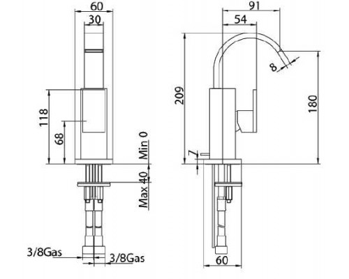 Смеситель Bandini Ice Cube 2 752220PN05LW для биде, никель/ручка венге