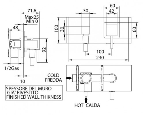 Смеситель Bandini Ice Cube 2 7545200000LR для душа, хром/ручка белый дуб