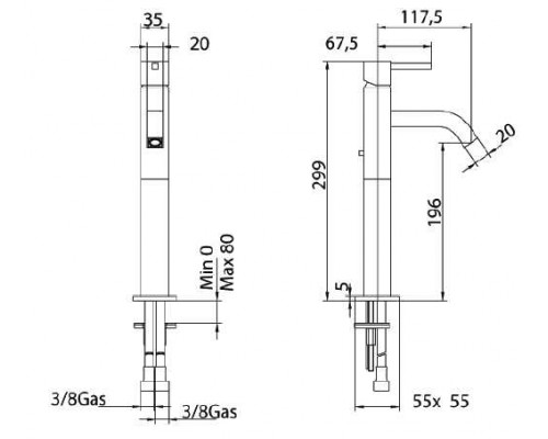 Смеситель Bandini Ice Cube 750320SN02LW для раковины, матовый никель/ручка венге