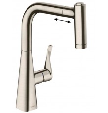 Смеситель для кухни Hansgrohe Metris 14834800, с выдвижным изливом 220, нержавеющая сталь