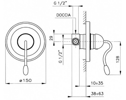 Смеситель Nicolazzi Classico Monokomandi 3406BZ75 для душа, бронза/El Capitan