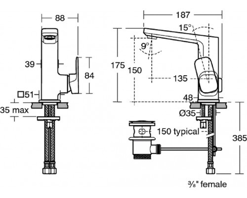 Смеситель Ideal Standard Tonic II A6332AA для раковины, с донным клапаном