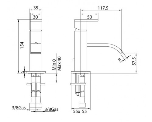 Смеситель Bandini Ice Cube 2 750920SN03LT для раковины, матовый никель/ручка тик