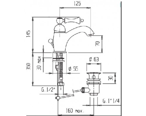 Смеситель Cezares Margot MARGOT-LSM1-02-Bi для раковины с донным клапаном, бронза/белый