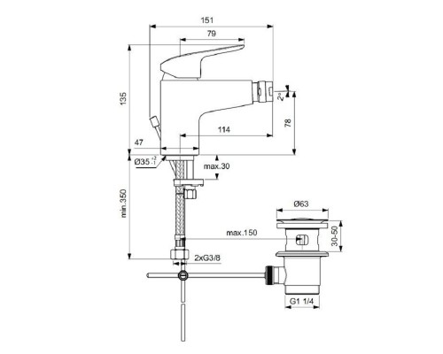 Смеситель для биде Ideal Standard Ceraflex B1718AA с донным клапаном Смеситель для биде Ideal Standard Ceraflex B1718AA с донным клапаном