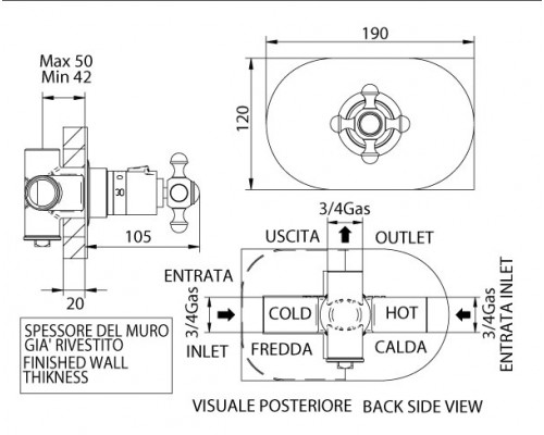 Смеситель Bandini Antica для душа, золото, 824920KK06PO-1