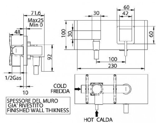 Смеситель Bandini Ice Cube 754520PN00LT для душа, никель/ручка тик