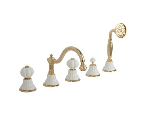 Смеситель Migliore Olivia 19021 (ML.OLV-5880.BI.DO) на борт ванны, золото, ручки белая керамика