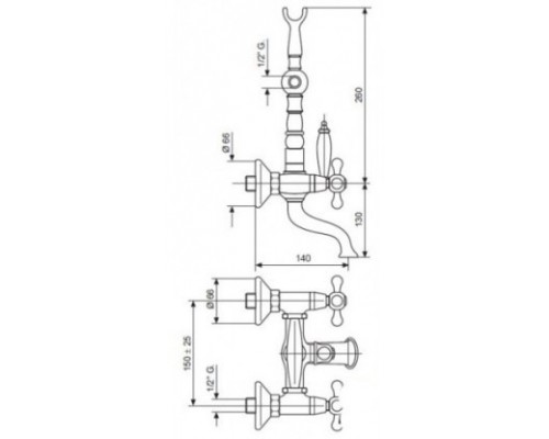 Смеситель для ванны и душа Emmevi Deco Ceramic 121611BR, бронза