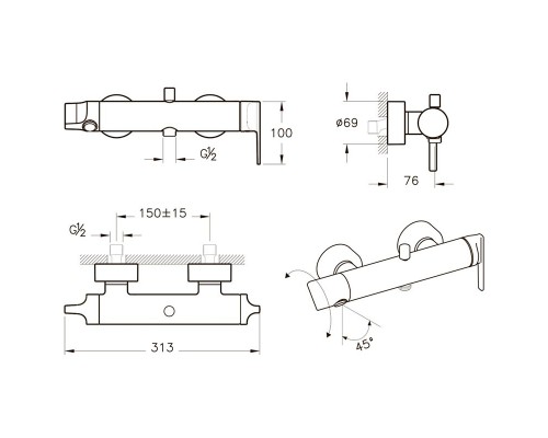 Смеситель Vitra Suit A42488EXP для ванны и душа