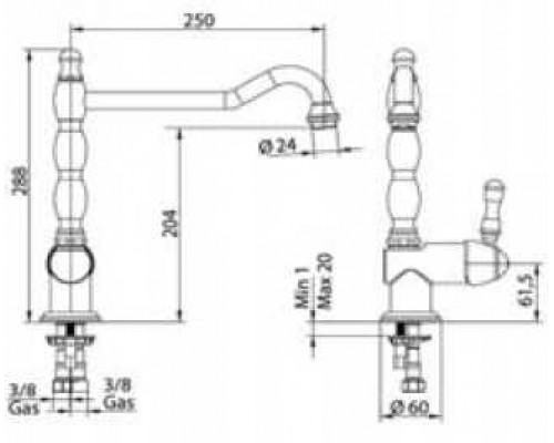 Смеситель Bandini Antico 857620KK00 для кухни, золото/ручка керамическая Antico