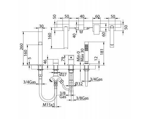 Смеситель Bandini Ice Cube 2 766340PN05LR для ванны/душа, никель/ручка белый дуб