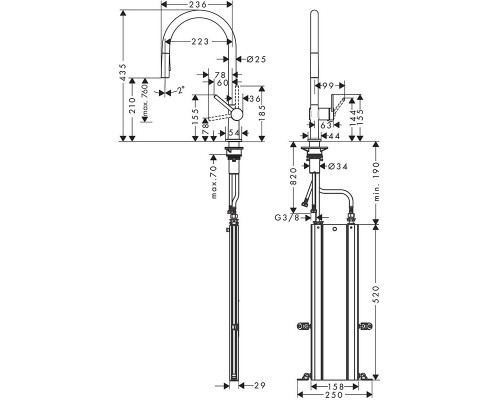 Кухонный смеситель Hansgrohe Talis M54, с вытяжным изливом, 2 режима струи, sBox, хром, 72801000