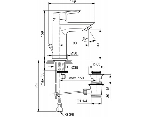 Смеситель для раковины Ideal Standard Tesi A6557AA с донным клапаном