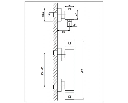 Смеситель термостатический для душа Kaja A-Quadrat 34910-C